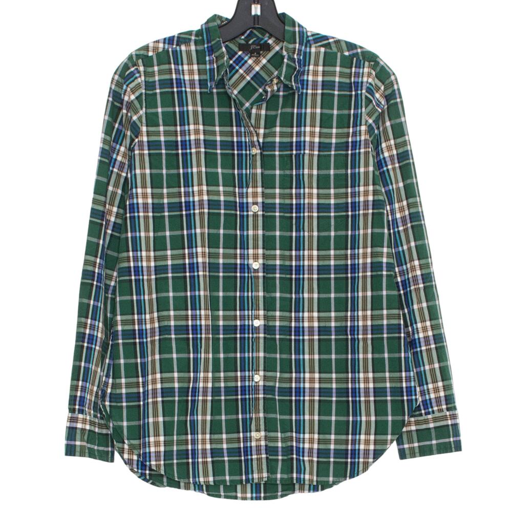 J Crew Top Preppy Cottage Old Money Americana Academia Button Up Plaid Green 4